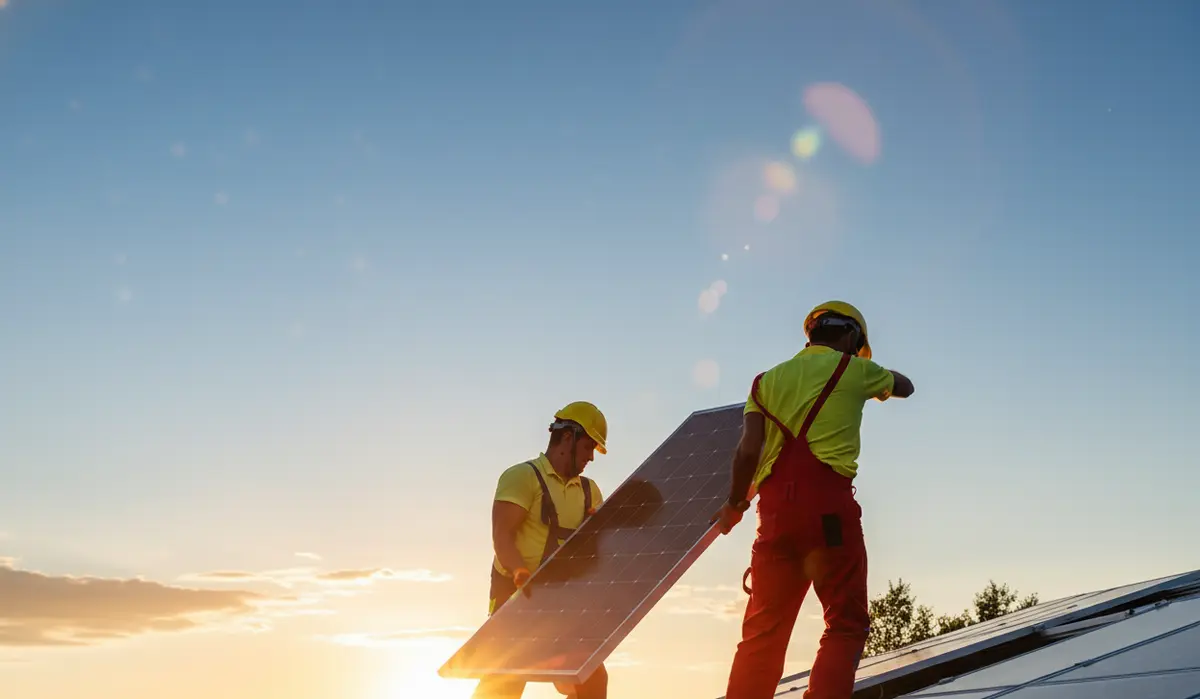 Panel solar en instalación